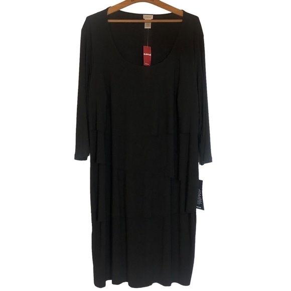 Avenue Dress Black Tiered Midi Size 22-24 - Picture 1 of 7